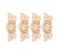 FTVOGUE Apliques de Puerta Tallada Adornos de Apliques de Muebles de Madera 4 Piezas Incrustaciones Decorativas de Madera Maciza sin Terminar para Decoración de Pared de Armario de Puerta de (D)