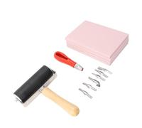 FTVOGUE Bloques de Talla de Goma para Grabado, Kit de Fabricación de Sellos | Incluye 4 Bloques de Goma, Herramientas para Tallar, Rodillo de Madera, Funciona con Tintas Solubles en Agua y a Base de