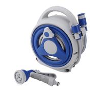 FTVOGUE Carrete de Manguera de Jardín Portátil de PVC ABS de 49 Pies con Boquilla de Pulverización de 7 Patrones, Rebobinado Automático para Riego de Balcones y Patios