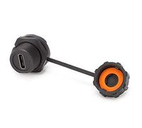 FTVOGUE Conector de Montaje en Panel Tipo C, Puerto Hembra USB C con Bloqueo de Rosca IP67, Funda de PVC de Latón PA66, 30 V 1,5 A, Montaje Trasero en PCB para Paneles de Control Industriales de
