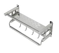 FTVOGUE Estante de Baño Estante de Toalla Montada en la Pared con Ganchos, de Almacenamiento de Acero Inoxidable de 15.7 Pulgadas, Impermeable y Prevención de Corrosión