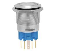 FTVOGUE Interruptor de Botón de 22 Mm, Cabeza de Anillo Plano de Acero Inoxidable con Luz, Diseño Autoblocante para Proyectos de Bricolaje y Aplicaciones Eléctricas (BLUE)