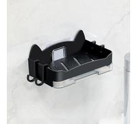 FTVOGUE Jabonera Montada en la Pared, Diseño de Gato, Soporte de Plástico para una Fácil Instalación en el Baño, Tamaño 2,2 X 3,3 X 5, Pulgadas (Black)