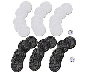 FTVOGUE Juego de Damas de Backgammon de Plástico de 22 Mm, 15 Piezas Negras y 15 Blancas con 2 Dados para Juegos de Mesa, Ocio y Entretenimiento en el Hogar