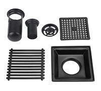 FTVOGUE Juego De Desagüe De Ducha con Rejilla De Cubierta Extraíble Desagüe De Ducha En Forma De Cuadrado 10x10cm Negro