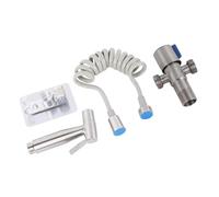 FTVOGUE Juego de Pulverizador para bidé para Inodoro, Pulverizador de Mano de Acero Inoxidable, Flujo Ajustable 1 en 2, con Tubo Telescópico de 1,5 M, sin Perforaciones, para Limpieza de Pañales en