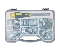 FTVOGUE Kit de Abrazadera de Manguera, Surtido de Abrazaderas de Manguera Ajustables de Acero Al Carbono Galvanizado, 49 Piezas de 13-44 Mm con Destornillador Hexagonal de 8 Mm, para Reparación de