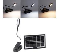 FTVOGUE Lámpara de Abrazadera Recargable Solar, Material ABS, 3 Temperaturas de Color, Cuello de Cisne Flexible, Opción de Carga Solar para Lectura, Uso en Escritorio