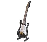 Mini modelo de guitarra eléctrica de madera delicada de 14 cm con soporte, decoración para el hogar, cafetería, adorno (negro)