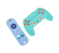 FTVOGUE Mordedero de Silicona con Control Remoto para Bebés, Juguete de Dentición con Botones y Relieves, Alivio de Encías, Aprendizaje de Formas, Coordinación Mano-ojo, para Bebés de 6 (azul cian)