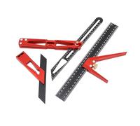 FTVOGUE Regla Plegable Regla de Trazado de Múltiples ángulos de Aleación de Aluminio Juego de 3 Piezas con Escalas Grabadas Herramienta de Soporte de ángulo Ajustable para Carpintería Construcción