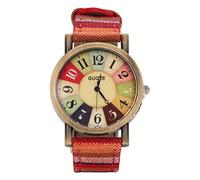 FTVOGUE Reloj, Reloj de Mujer de Cuero PU de Latón Multicolor Estilo Bohemio con Correa Ajustable y 1 Pila de 377 Botones para Regalo de Fiesta de Cumpleaños (Rojo)