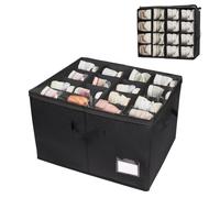 FTYEBDNC Caja de Almacenamiento de Zapatos para Armario Se Adapta a Zapatos de 16 Pares, Recipientes Plegables Del Organizador de Zapatos con Tapa Transparente Y Manijas/Black/2Pcs