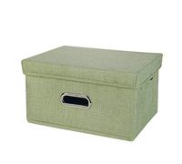 FTYEBDNC Caja de Almacenamiento Fldable con Tapa, Plegable, Caja de Almacenamiento de Ropa de Lino de Algodón/Green/L32 * W24 * H18Cm