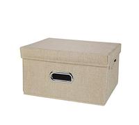 FTYEBDNC Caja de Almacenamiento Fldable con Tapa, Plegable, Caja de Almacenamiento de Ropa de Lino de Algodón/Beige/L32 * W24 * H18Cm