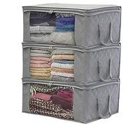 FTYEBDNC Storage Receiving B3Pcs Non-Woven Foldable Storage Box, Portable Clothes Organizer Tidy Pouch Suitcase Container Bag/Grey/L49 X W36 X H21Cm