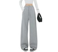 Ftzoiiym Pantalones deportivos para mujer, hasta el tobillo, holgados, de pierna ancha, drapeados, casuales, de corte recto, de forro polar para mujer, Gris claro (período de primavera y otoño), XL