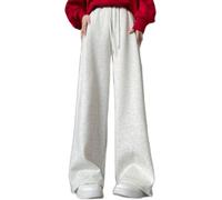 Ftzoiiym Pantalones deportivos para mujer, hasta el tobillo, holgados, de pierna ancha, drapeados, casuales, de corte recto, de forro polar para mujer, Blanco gris (estilo terciopelo), M