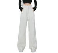Ftzoiiym Pantalones deportivos para mujer, hasta el tobillo, holgados, de pierna ancha, drapeados, casuales, de corte recto, de forro polar para mujer, Blanco (estilo terciopelo), 3XL