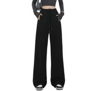 Ftzoiiym Pantalones deportivos para mujer, hasta el tobillo, holgados, de pierna ancha, drapeados, casuales, de corte recto, de forro polar para mujer, Negro (primavera y otoño), XXL