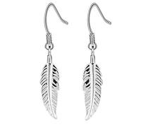 Fu You Pendientes de Plata de Ley 925 con Colgante de Pluma - Pendientes para Mujer y Niñas