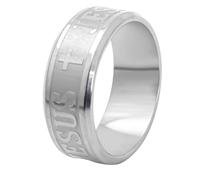 FUAHXYES Anillo de acero inoxidable de 8 mm con cruz cristiana de Jesús, anillo de amuleto religioso católico, joyería única, regalo para hombres y niños, 8 UK, Metal, Sin piedras preciosas