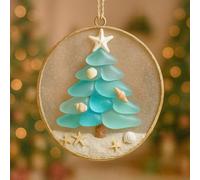 FUANA Adorno de Navidad con diseño de nacimiento de Jesús con conchas marinas y estrellas de mar, 8 cm, azul, amantes de la playa y decoración basada en la fe