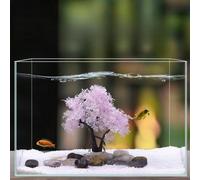 FUANA Árbol bonsái de pino artificial de invierno para acuario de 20 cm con nieve simulada y follaje rosa, material de polietileno, decoración compacta en primer plano para pecera, agua dulce y salada