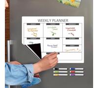 FUANA Calendario magnético borrado para planificación semanal, 12 x 16 pulgadas, PVC para escribir en refrigerador con marcadores de borrado en seco y cerradura de puerta de borrador