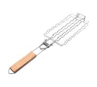 FUANA Cesta de parrilla para perros calientes, parrilla de malla metálica para 6 salchichas con mango de madera resistente al calor, compatible con fiestas de picnic y barbacoas