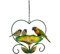 FUANA Comedero de pájaros en forma de corazón de hierro forjado para acentuar con detalles de floración, bandeja colgante para todo tipo de clima para patio, balcón, lavanda (verde)