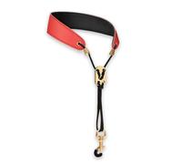 FUANA Correa de cuero para saxofón para saxofón soprano, tenor alto, barítono, compatible con clarinete bajo, cuerno inglés, fagot, oboe, ajustable, 45-58 cm, 3,5 cm de ancho, rojo multicolor