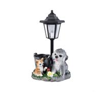 FUANA Encantadora estatua solar de jardín de perro y gato con linterna iluminada y práctica ranura para maceta, animal LED blanco cálido para escultura para patio, césped, balcón y