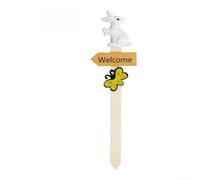 FUANA Estaca de jardín de resina blanca, letrero de bienvenida de madera de Pascua para decoración de macetas de patio al aire libre, adorno minimalista moderno para césped de 24 cm (mirar hacia atrás