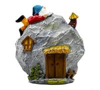 FUANA Estatua de gnomo de casa de piedra en miniatura de resina, decoración detallada de jardín de hadas para césped, patio, estante interior, adorno compacto de paisaje,