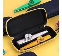 FUANA Flauta bucal de metal Kazoo para instrumento musical, paquete de 2 con bolsa de almacenamiento, material EVA de aluminio, 12 cm de longitud, instrumento portátil de zumbido para niños, adultos