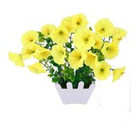 FUANA Flores artificiales realistas de gloria matutina con mini valla, decoración de jardín de plástico de seda para escritorio de oficina en casa (amarillo)