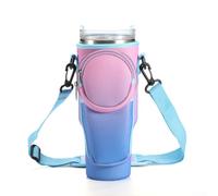 FUANA Funda protectora para botella de agua de 40 onzas con práctica correa para el hombro, tarjetero y bolsillo para auriculares para aventuras (con bolsa para auriculares, morado), Purple, With