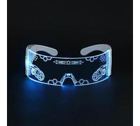 FUANA Gafas LED para disfraz de Cyberpunk, diseño futurista acrílico transparente con brillo luminoso, ideal para cosplay, festival, fiesta de Halloween (16,5 x 10,5 x 5,6 cm), cable de auriculares