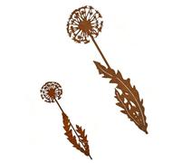 FUANA Juego de 2 estacas de metal con diseño de diente de león para jardín, 30 cm, rústico para decoración al aire libre, etiquetas resistentes a la intemperie para césped y macetas