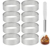 FUANA Juego de 8 moldes de acero inoxidable para torta de mousse para anillos con diseño perforado, para mini moldes de tarteleta, sin revestimiento, 20 x 10 x 5 cm