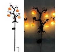 FUANA Juego de decoración solar LED de Halloween: luces de camino de calabaza con estaca de árbol de murciélago, 72 cm, resistente a la intemperie, jardín al aire libre para iluminación de fiesta