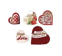 FUANA Juego de decoraciones de Pascua de madera en forma de corazón, 5 piezas de adornos rústicos de mesa para sala de estar, mesa de comedor, decoración de mantel, madera maciza roja para acento (1)