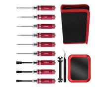 FUANA Juego de destornilladores y herramientas manuales, kit de reparación de coche RC de aleación de acero de 12 piezas con destornillador hexagonal Phillips ranurado, llave inglesa en rojo