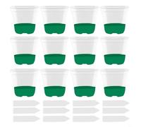 FUANA Macetas de cultivo de plantas con base de silicona, juego de 12 recipientes de plástico transparente para viveros con agujeros de drenaje y etiquetas para plantas