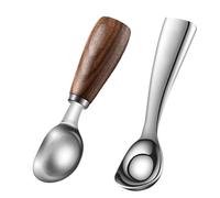 FUANA Mango de madera para cuchara de helado y bolas de melón de acero inoxidable, para servidor de postre resistente con agarre cómodo, cocina fácil de limpiar