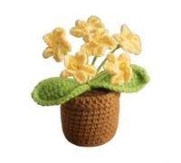 FUANA Mini flor hecha a mano de ganchillo Forget-Me-Not en maceta de punto, decoración de plantas de tela artificial para coche, escritorio, estante, azul y blanco (amarillo)