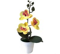 FUANA Orquídea Phalaenopsis 3D realista en maceta artificial con textura clara, maceta minimalista para decoración interior del hogar, accesorios de estudio de fotografía (amarillo)