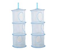 FUANA Paquete de 2 redes de almacenamiento colgantes de triple capa para organización del hogar, cesta de malla plegable con ganchos para armario, para puerta, juguetes, lencería, color rojo y azul