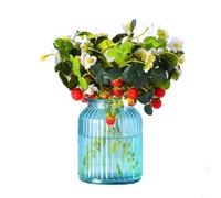 FUANA Paquete de 4 plantas artificiales de fresa de 26 cm, decoraciones de frutas falsas, bayas rojas realistas, follaje de tela de seda para el hogar, jardín, oficina
